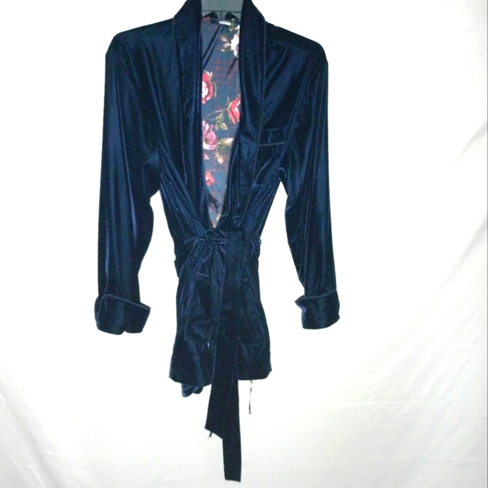 NWT Size All / L Murano Blue Velvet Smokers Jacket Robe